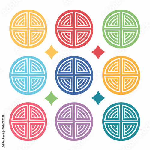 Colorful Geometric Symbols with Star Accents