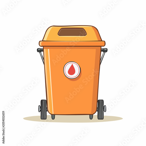 Orange Wheeled Trash Can with Blood Drop Symbol