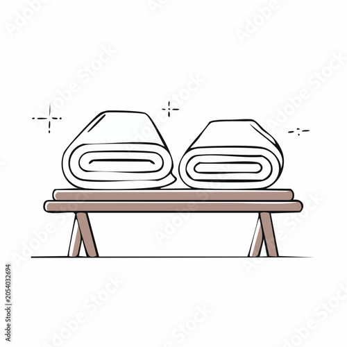 Rolled Towels on a Wooden Bench