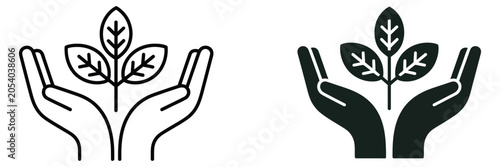 Canvastavla Plant in hands vector icons showcasing seedlings held by caring hands, ideal for sustainability, environmental awareness, conservation initiatives, and growth concepts