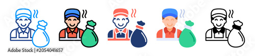 Trash Collector Icon Sheet Multiple Style Collection 