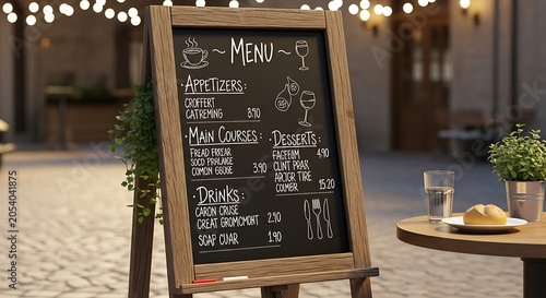 Charming Restaurant Menu Board Displayed Outdoors on a Sunny Day.