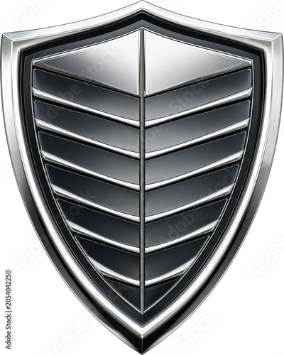 Luxury Chrome Shield Car Emblem Isolated on Transparent Background