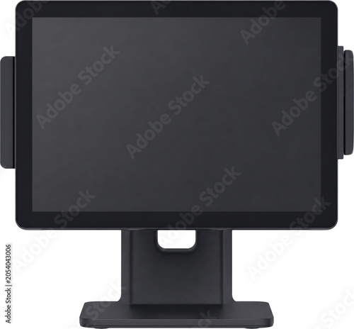 Black POS monitor with card reader isolated on transparent background