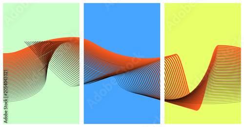 Photos Triptych abstract background with dark orange flowing linear wave patterns abstr