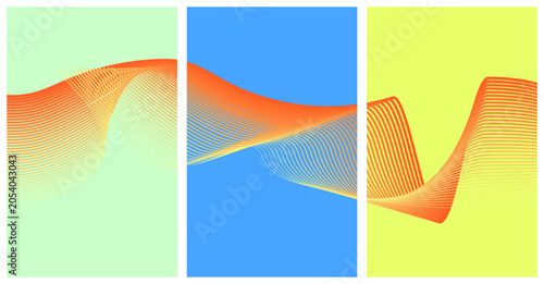 Fotografía Triptych abstract background with bright orange flowing linear wave patterns abs