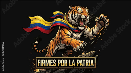 Powerful Leaping Tiger with Colombian Flag 