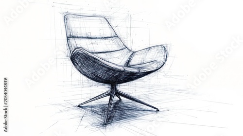 Intricate sketch of modern chair design in detailed schematic blueprint