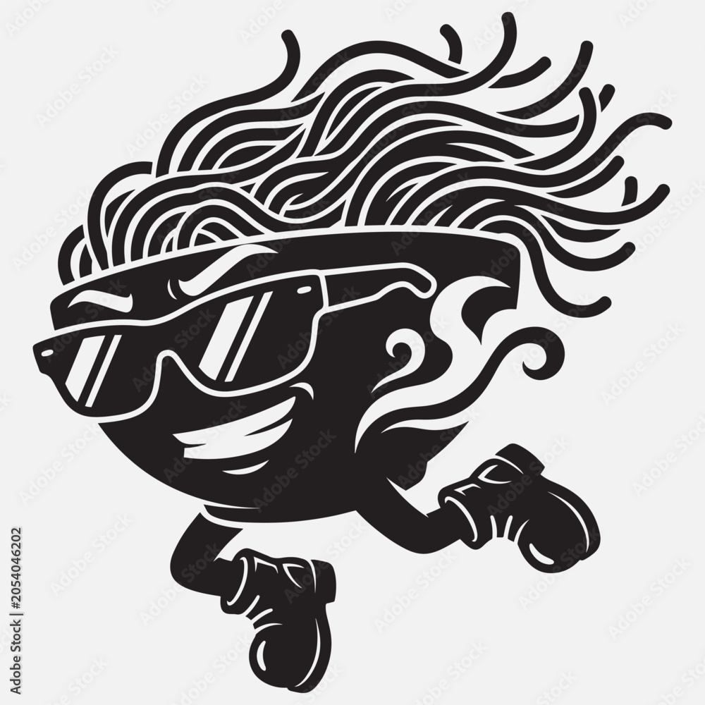 Obraz premium Noodle Mascot Wearing Sunglasses Silhouette Vector Illustration Black And White
