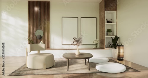 Mock up empty japanese on Modern room white color tone interior modern japandi style.3D rendering