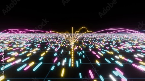 Curve neon lines AI learning concept bg able to loop endless 4k
