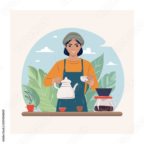 Woman pouring coffee with pour over method