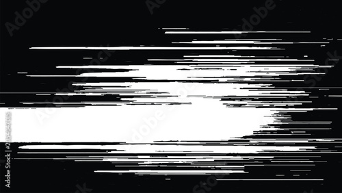 Konstfotografi Abstract digital glitch effect with white horizontal lines on black background