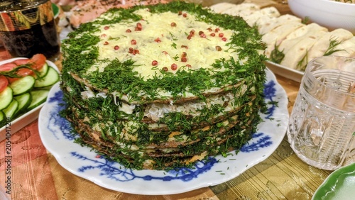 Bilde på lerret Homemade liver cake—a layered dish made from liver pancakes