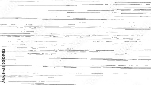 Photos Glitchy digital distortion effect with horizontal lines and digital noise on whi
