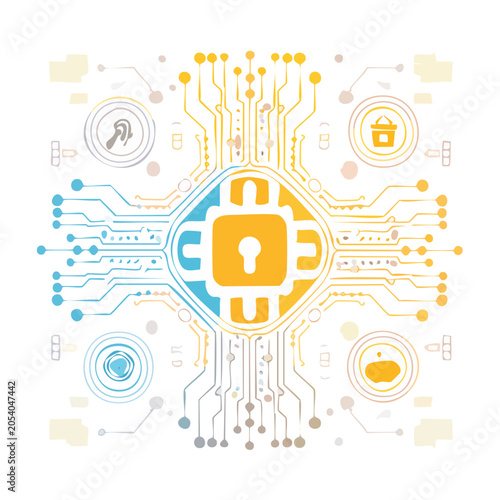 Abstract lock and circuit board vector