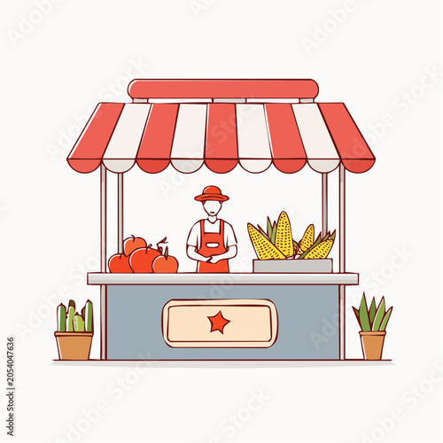Farmer's Market Stall with Fresh Produce and Vendor