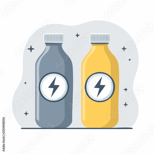 Two energy drink bottles with lightning bolt logos