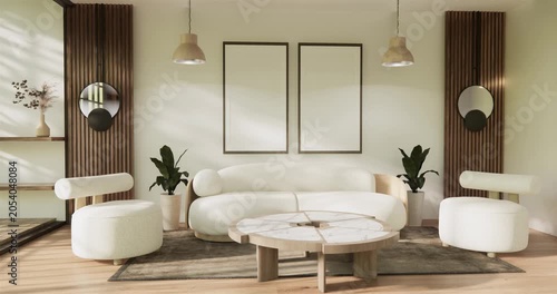 Mock up empty japanese on Modern room white color tone interior modern japandi style.3D rendering