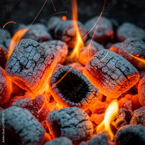 Glowing Embers - A Fiery Display of Burning Charcoal.