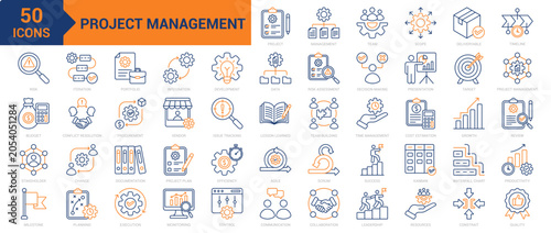 Photos Project Management colored line icon collection set