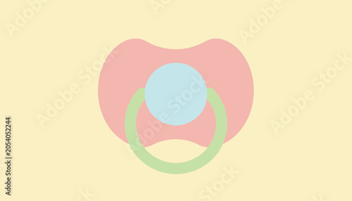 Pastel colored baby pacifier flat vector illustration isolated on a soft yellow background for nursery decoration.