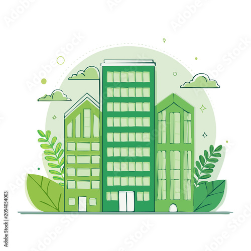 Modern Buildings Flat Vector Illustration