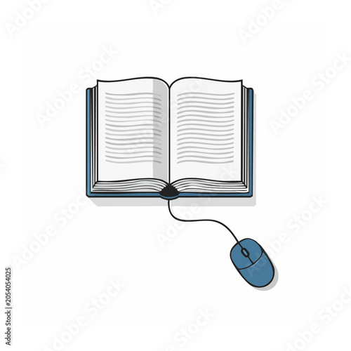 Open Book with Computer Mouse Flat Design