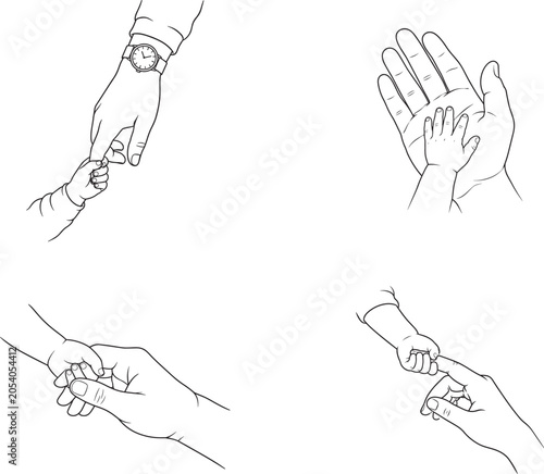 Cuadro en lienzo Parent and Child Hand Icons Collection Family Care Love and Support Vector Set