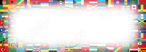 International World Flags Blurred Frame Border, Decorative Multi-Country Flag Pattern Rectangular Frame with Soft Gradient Inner Vignette and Blank White Copyspace Center Graphic Layout View