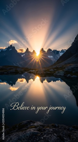 Sunrise Over Mountain Lake - A Journey of Belief and Reflection.
