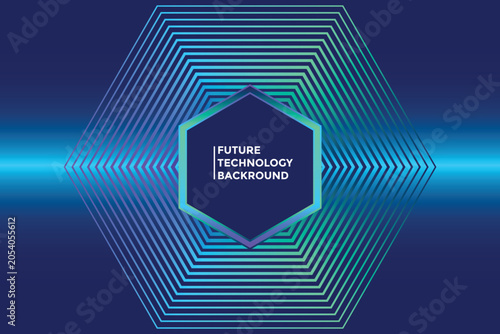 Abstract Future Technology Background with Concentric Neon Hexagonal Frames