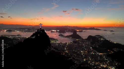 Scenic Landscape of Rio de Janeiro Just Before Sunrise With Corcovado and Sugarloaf Mountains