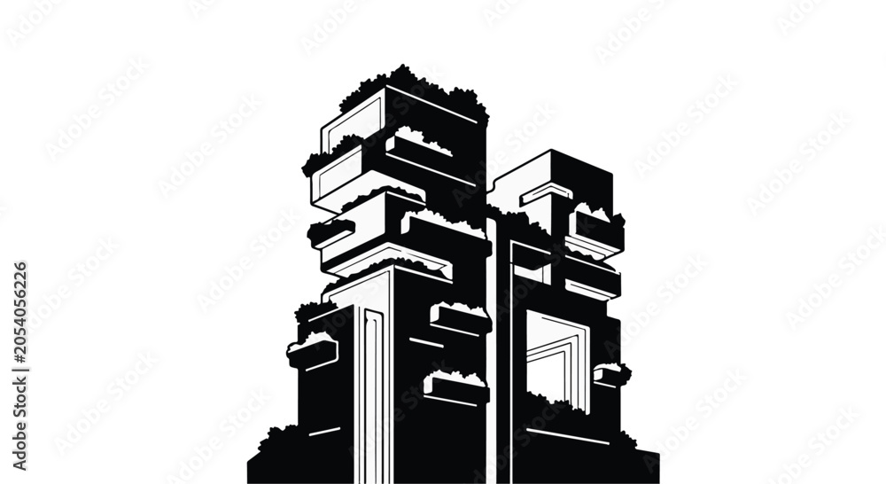 Fototapeta premium Modern architectural building constructed from toy blocks on a white background