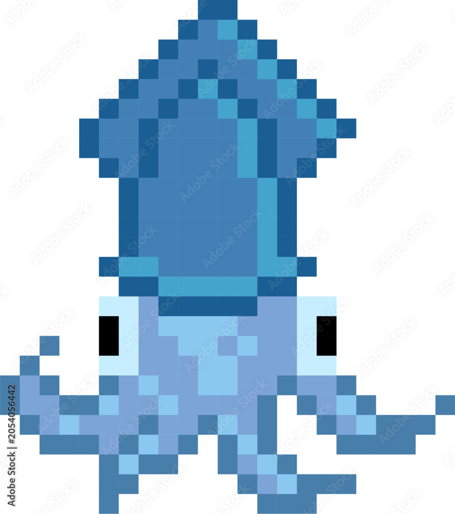 Fototapeta premium Squid Swimming Pixel Art