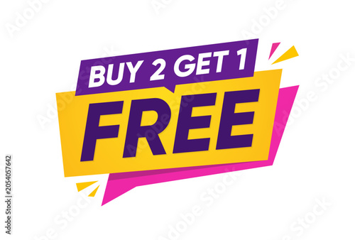 Buy 2 Get 1 Free Sale Banner Discount Promotion Label Colorful Marketing Offer Vector