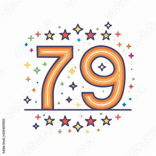 Number 79 with Stars and Confetti