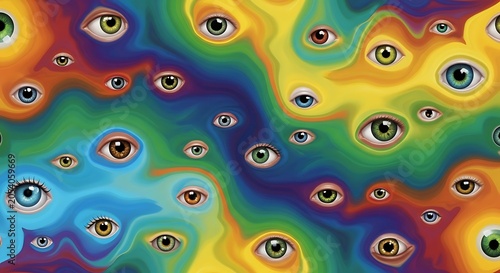 Kaleidoscope of Eyes - A Surreal and Colorful Vision.
