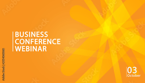 Business conference webinar template with orange abstract background and copy space. Vibrant corporate presentation slide layout with overlapping crossed diagonal shapes for online seminar meeting, 