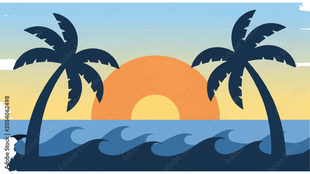 Obraz premium Two Palm Trees by the Ocean.
