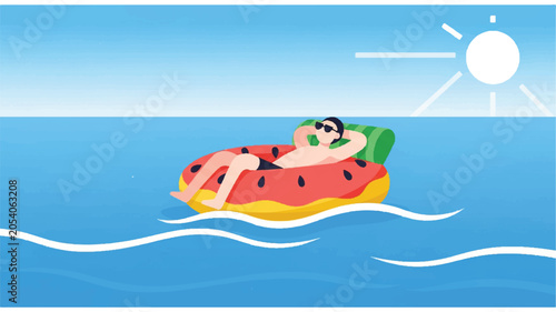 Fotografía Woman Relaxing on Watermelon Float.
