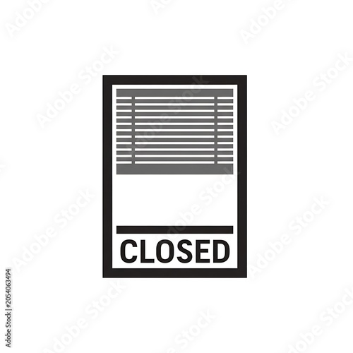 Closed sign on glass door with blinds background.