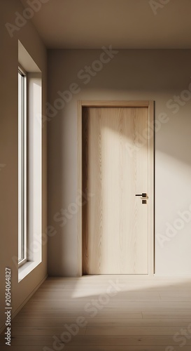 Minimalist Interior with Door and Window in Soft Light.