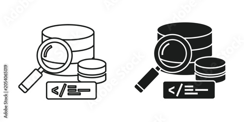 Tableau sur toile Database search with magnifying glass and code snippet on clean background