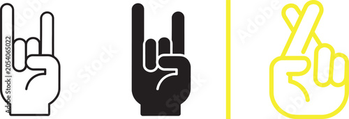 Billede på lærred Hand gesture vector icons set featuring rock on horns sign and crossed fingers f