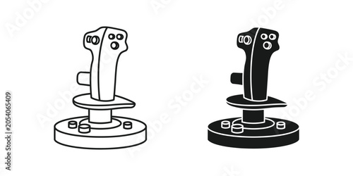 Retro joystick control with buttons on a circular base against a white background clean vector graphic