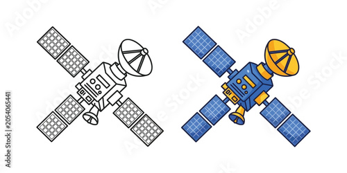 Satellite in orbit with solar panels during a clean illustration with a concept of communication