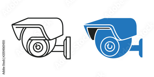 Security camera icon and filled illustration with blue accent on white background for surveillance concepts