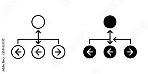 Simple organizational chart with connected nodes and arrows in minimalist line art style