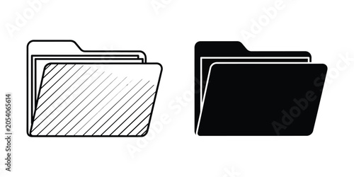 Two simplified folders one line art with hatching one solid black on white